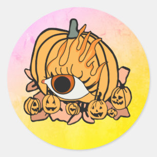 The Retro Pumpkin Flamed Eye Classic Round Sticker