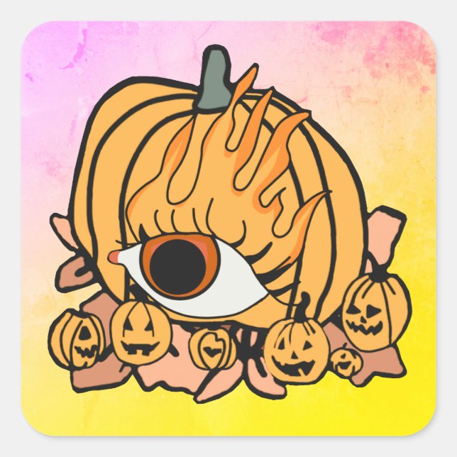 The Retro Pumpkin Flamed Eye Square Sticker (Front)