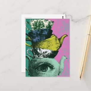 The Retro Teacup Teakettle Stack Postcard