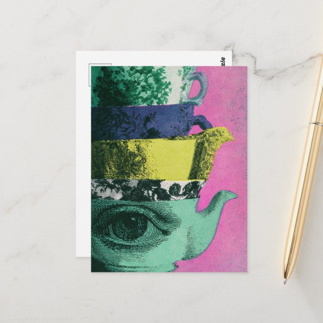 The Retro Teakettle Stack Postcard (Front/Back In Situ)