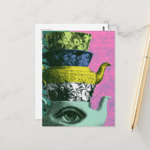 The Retro Teakettle Teacup Stack Postcard