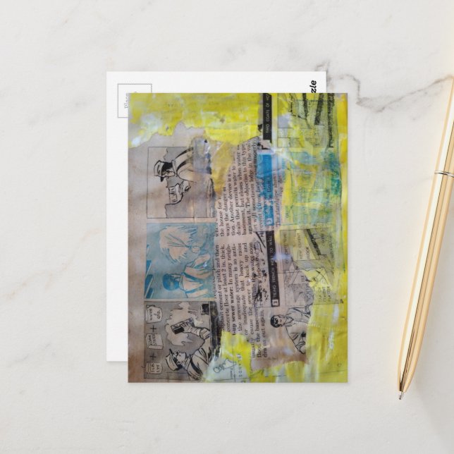 The Retro Working Men Mixed Media Collage Postcard (Front/Back In Situ)