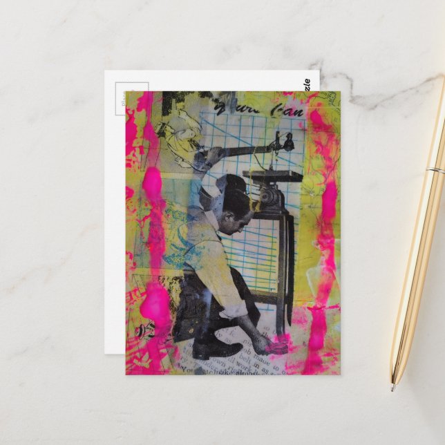 The Retro Working Men Mixed Media Collage Postcard (Front/Back In Situ)