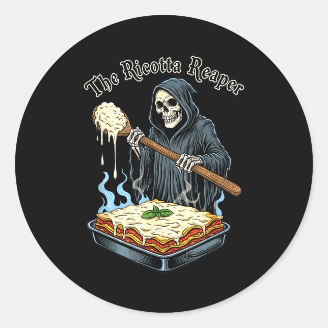 The Ricotta Reaper Funny Italian Halloween Lasagna Classic Round Sticker (Front)