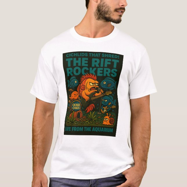 The Rift Rockers | Funny Cichlid Band Aquarium  T-Shirt (Front)