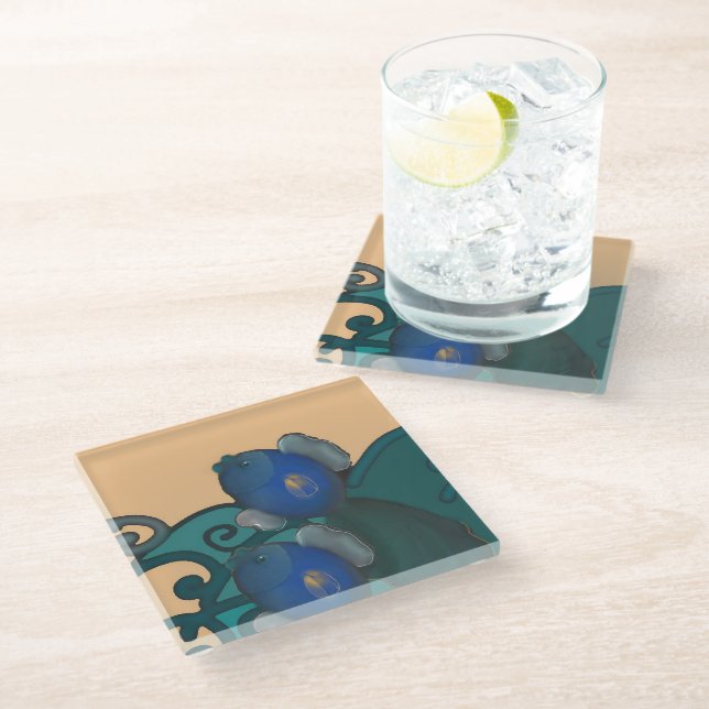 The rising fishes glass coaster (Angled)