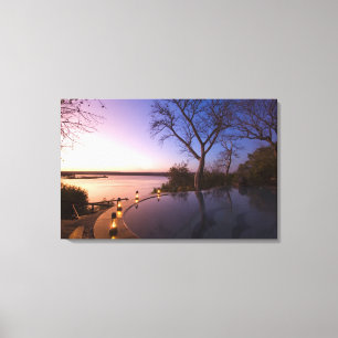 The River Club lodge, sunset on Zambesi River, Canvas Print