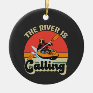 The River is Calling Funny Kayak Outdoors Retro Ceramic Tree Decoration