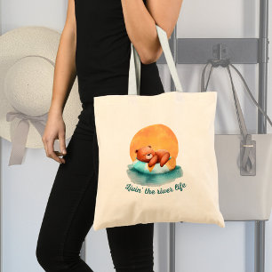 The River Life Bear Cute Digital Art Tote Bag