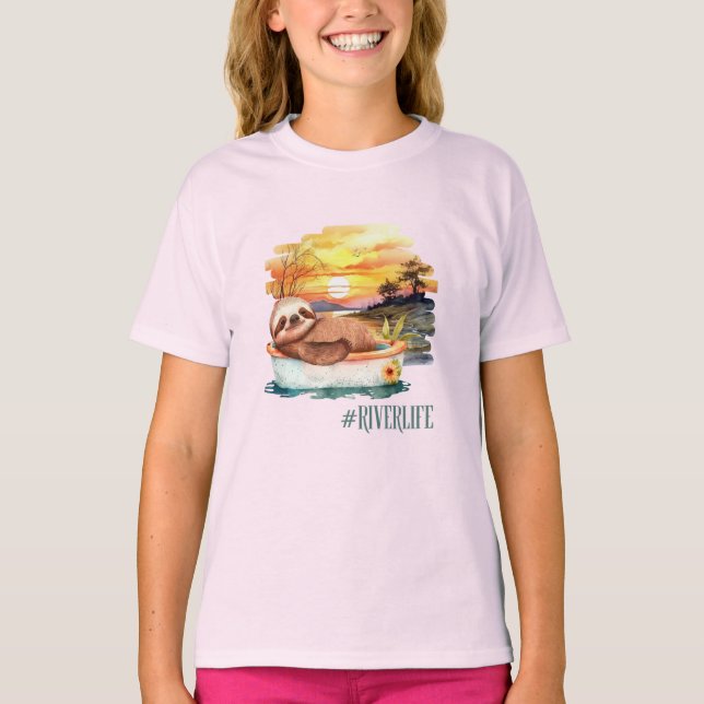 The River Life Sloth | Cute Girls' T-Shirt (Front)