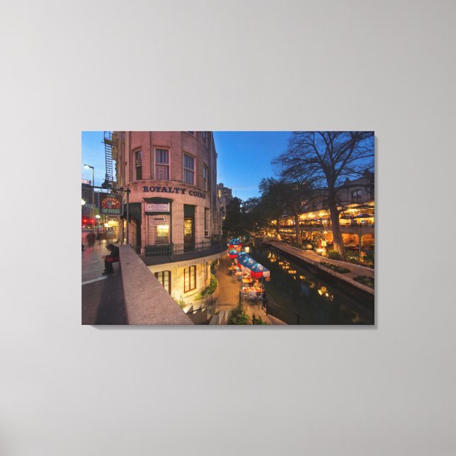 The Riverwalk At Dusk In Downtown San Antonio 2 Canvas Print (Front)