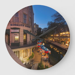 The Riverwalk At Dusk In Downtown San Antonio 2 Large Clock