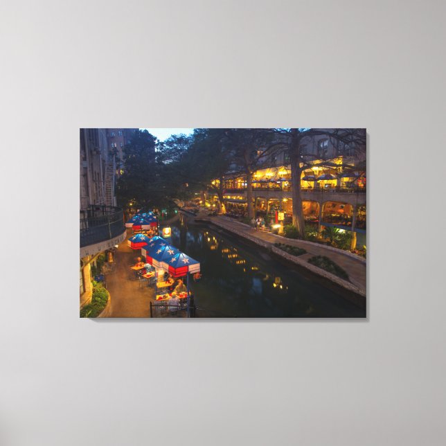 The Riverwalk At Dusk In Downtown San Antonio Canvas Print (Front)
