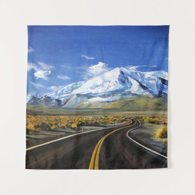 the road to the mountains oil paintingasphalt,autu tapestry (Front)