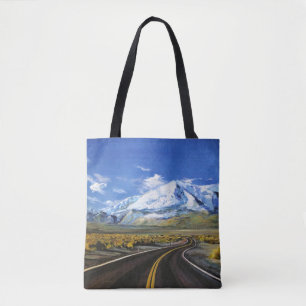 the road to the mountains oil paintingasphalt,autu tote bag