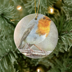 The Robin Is A Gabriel Watercolor Ceramic Tree Decoration