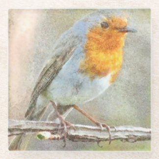 The Robin Is A Gabriel Watercolor Glass Coaster
