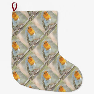 The Robin Is A Gabriel Watercolor Large Christmas Stocking