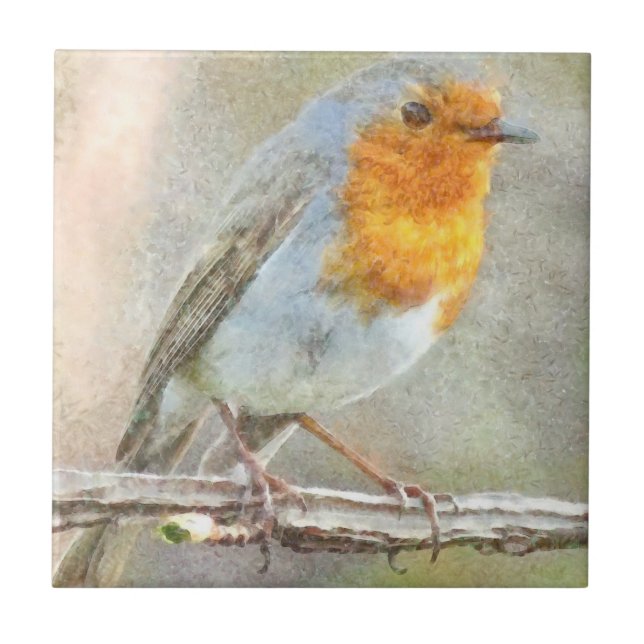 The Robin Is A Gabriel Watercolor Tile (Front)