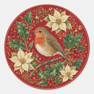 The Robin’s Winter Wreath Classic Round Sticker