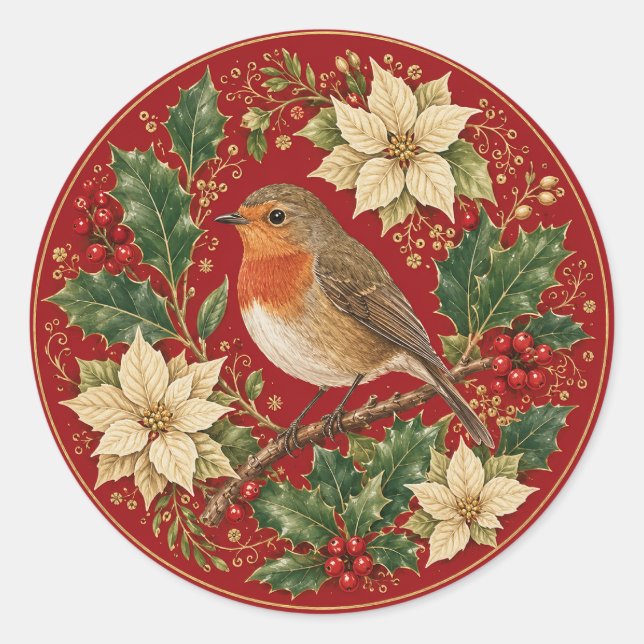 The Robin’s Winter Wreath Classic Round Sticker (Front)