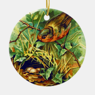 The Robin's Nest Vintage Illustration Ceramic Tree Decoration