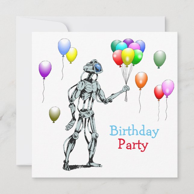The robot comes with the birthday balloons invitation (Front)