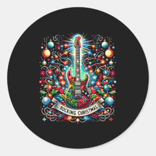 The Rocking Christmas Christmas Rock Guitar Santa Classic Round Sticker