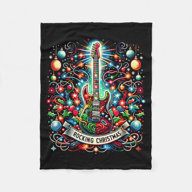 The Rocking Christmas Christmas Rock Guitar Santa  Fleece Blanket (Front)