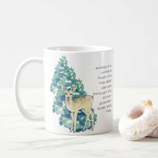 The Roe Deer Dances Through The Snow Coffee Mug (With Donut)