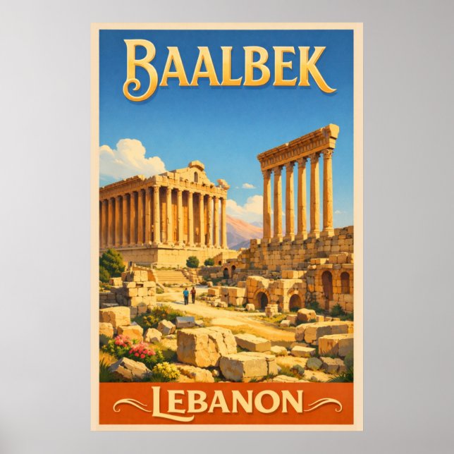 The Roman Ruins of Baalbek - Vintage Travel  Poster (Front)
