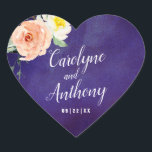 The Romance In Bloom Wedding Collection Heart Sticker<br><div class="desc">This collection features a moody midnight blue background with trendy typography and floral accents. Easily personalise the design with your wording to make these stickers totally unique to your special day.</div>
