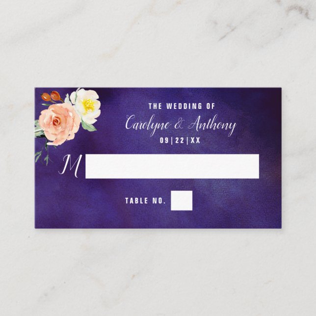 The Romance In Bloom Wedding Collection Place Card (Front)