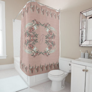 The Romance of Silk Peach w/ Monogram  Shower Curtain