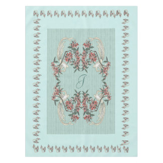 The Romance of Silk w/ Monogram 52" x 70" Aqua Tablecloth