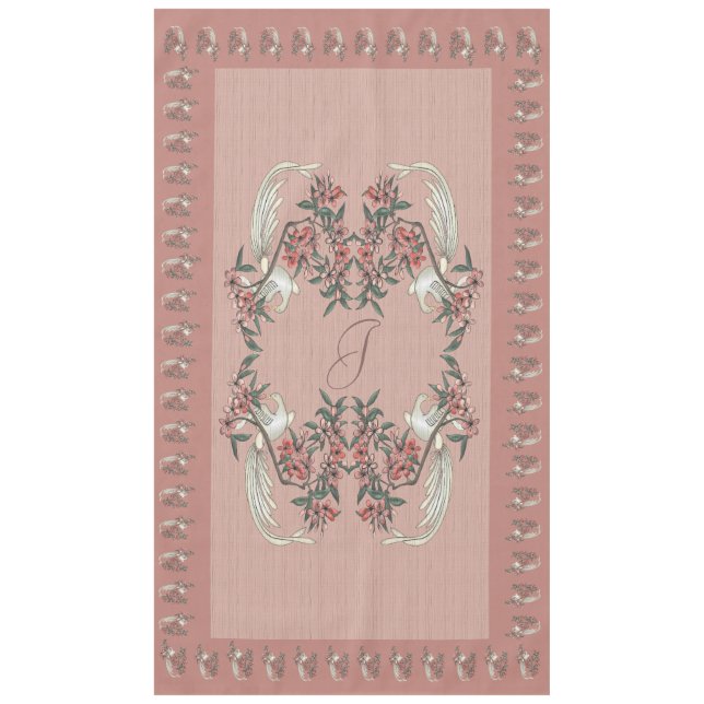 The Romance of Silk w/ Monogram 60" x 104" Peach Tablecloth (Front)