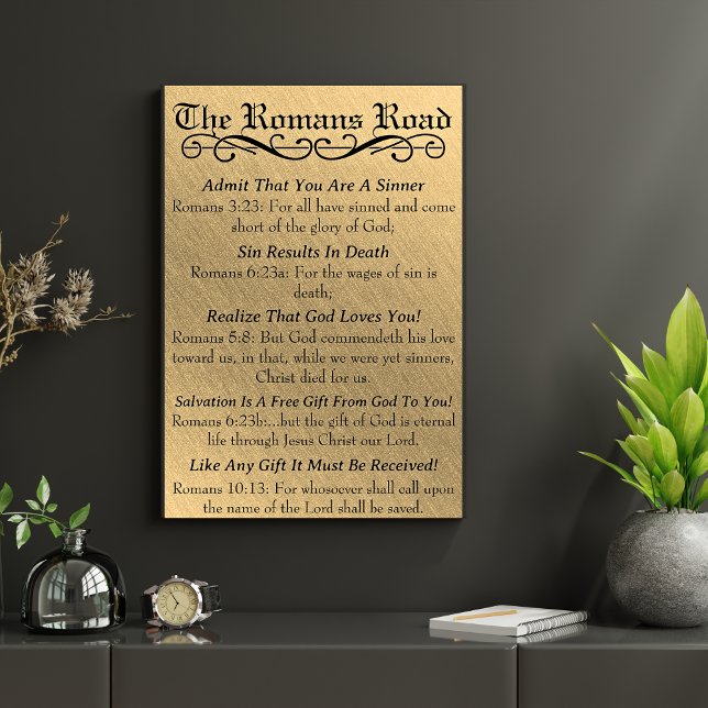The Romans Road Sinner's Prayer Gold Black Poster (Creator Uploaded)