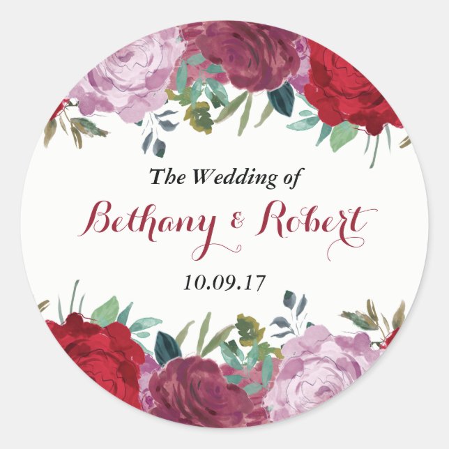 The Romantic Floral Wedding Collection Classic Round Sticker (Front)