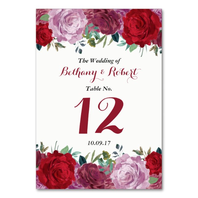 The Romantic Floral Wedding Collection Table Number (Front)
