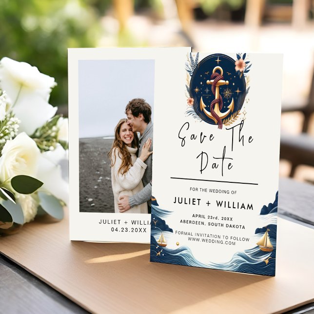 The Rope Knot Boat Ship Navy Blue Nautical Wedding Save The Date (Creator Uploaded)
