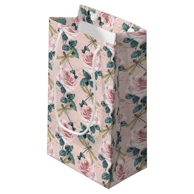 The Rose and Dragonfly Series (Design 6) Small Gift Bag (Front Angled)