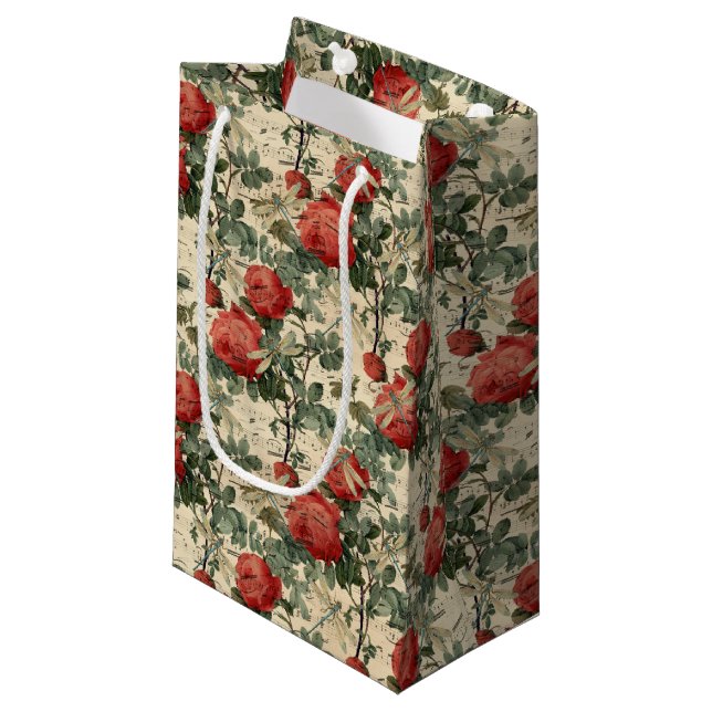 The Rose and Dragonfly Series (Design 9) Small Gift Bag (Front Angled)
