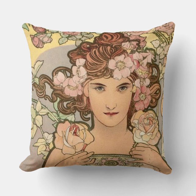The Rose by Mucha Cushion (Front)