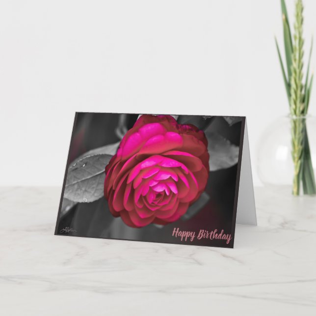 The Rosy Camellia Happy Birthday Thank You Card (Front)