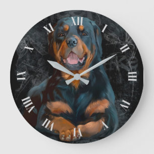 The Rottweiler is lying on the floor large clock