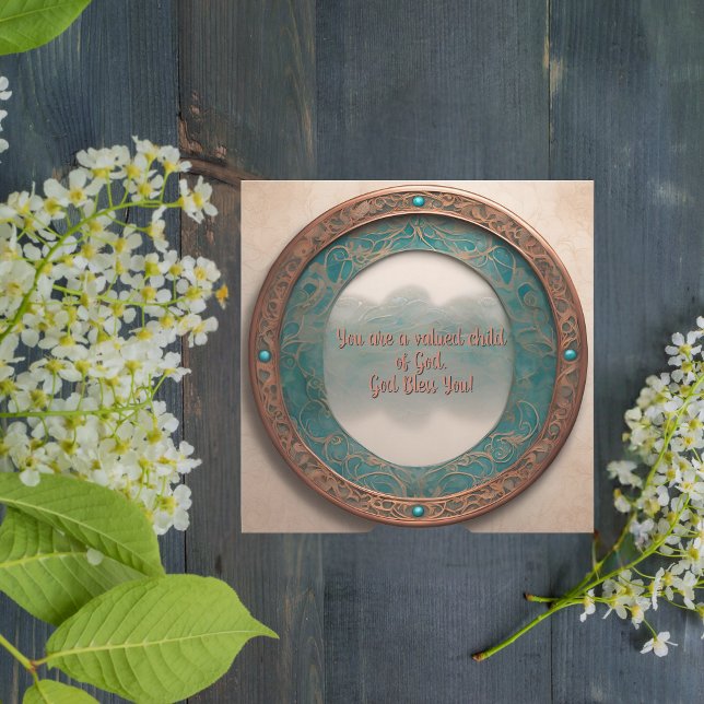 The Round Copper Turquoise Frame Holiday Card (Creator Uploaded)
