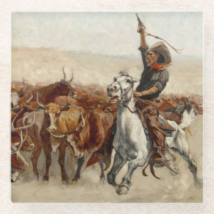 The Roundup Western Art by Frederic Remington Glass Coaster