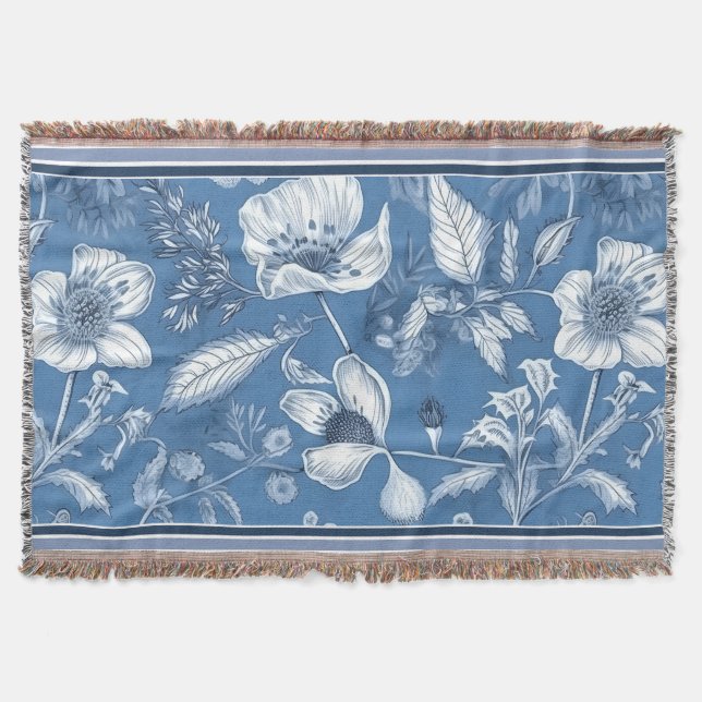 The Royal Blue Porcelain Floral Pattern Vol.2 Throw Blanket (Front)
