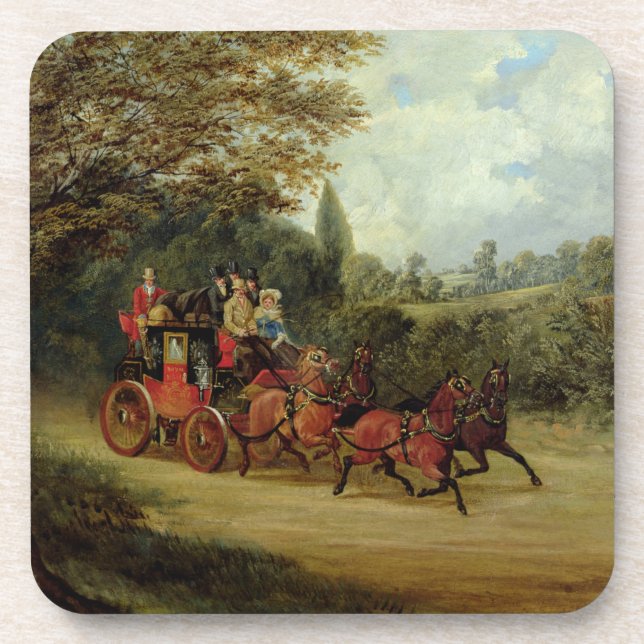 The Royal Mail Coach with Passengers (oil on canva Coaster (Front)