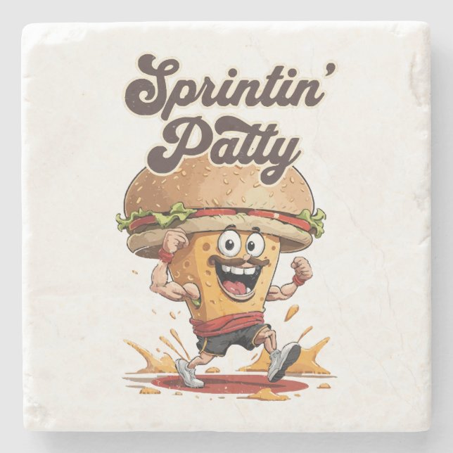The Running Cheeseburger Stone Coaster (Front)